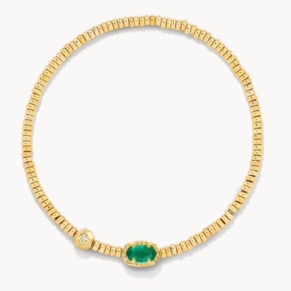 Kendra Scott Emilie Gold Stretch Bracelet Emerald Cat's Eye - Picture 1 of 6